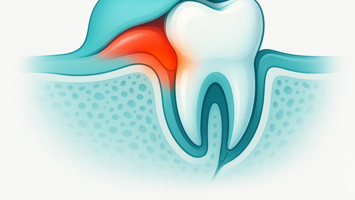 pericoronitis: muela del juicio infectada bajo la encía